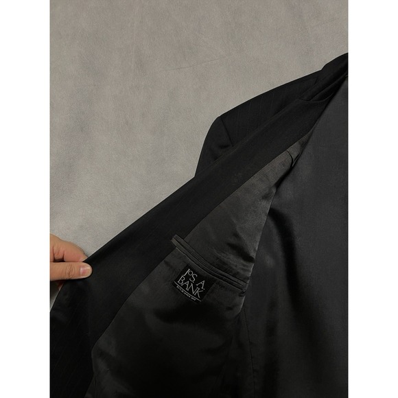 Jos A Bank Suit Men 46R Black‎ Brown Striped 2B Academia Wool 39X32 Pants Luxury - Picture 8 of 16